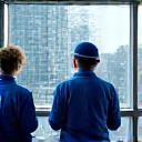 Everkleen Solutions team members professionally cleaning a window.