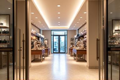 A clean and inviting boutique retail store entrance.